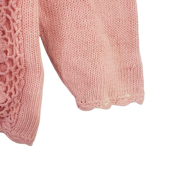 Vintage Pink Knit Crochet Floral‎ Sweater Grannycore Casual Boho Chic Classic - Picture 6 of 9